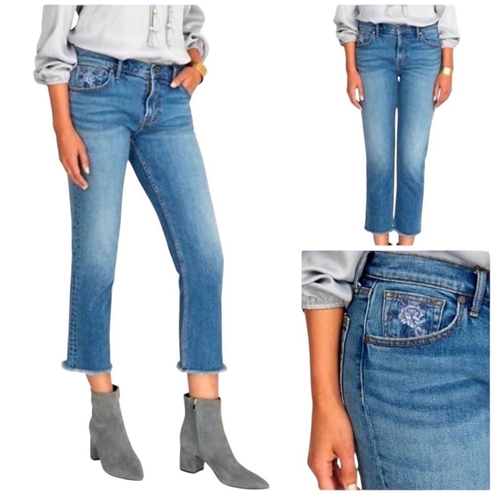 JOHNNY WAS The Cropped Boyfriend Blue Denim Raw Hem Jean 27